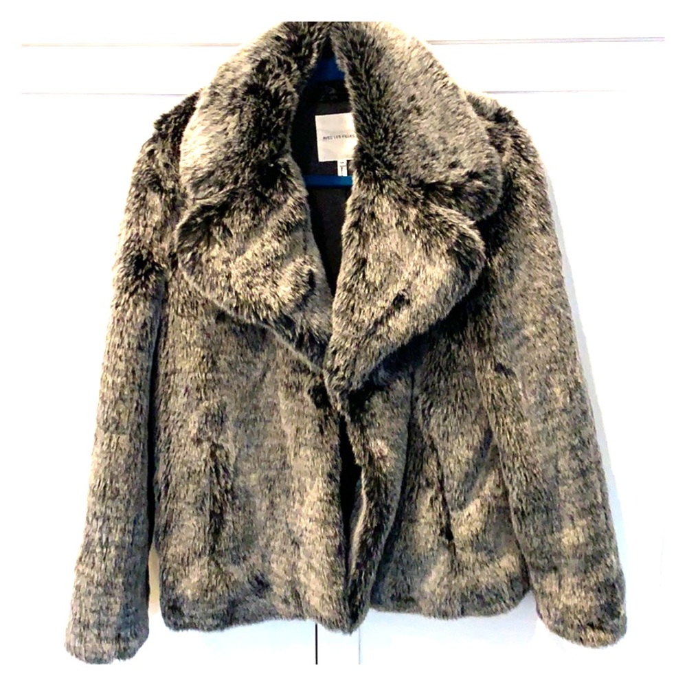 Avec Les Filles Grey Faux Fur Coat - Picture 1 of 5